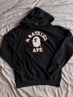 Rare Vintage 2000s A Bathing Ape BAPE Swarovski Crystal College Logo Hoodie Japan Sz L