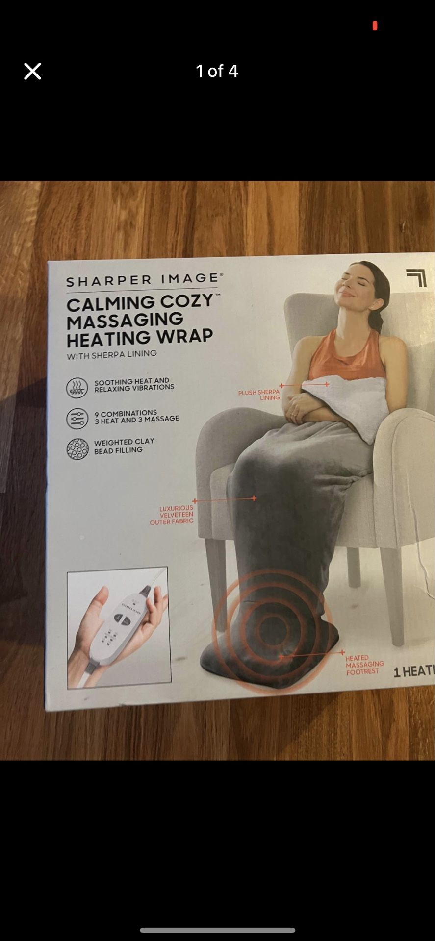 Sharper Image Calming Cozy Massaging Heating Wrap Grey with Sherpa Lining
