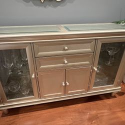 Champagne Dining Room Buffet / Sideboard with Glass Top 