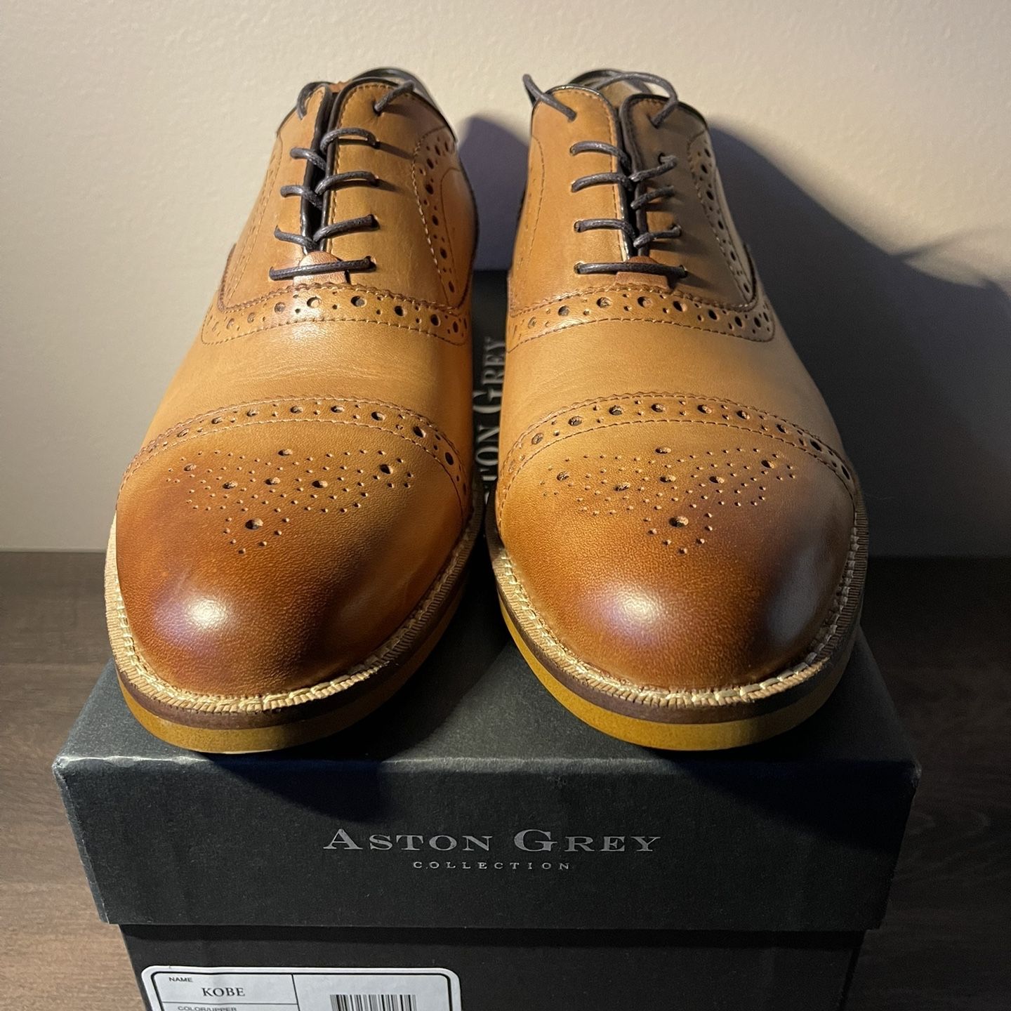 aston grey collection men's dress shoes Aston Grey Shoes Men 9 Oxford Derby Leather Brown Plain Toe Dress Formal Classic