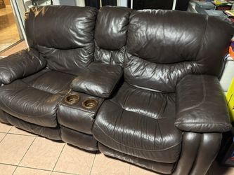 Used Genuine Leather Sectional Sofa And Coffee Table With Seats