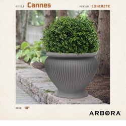 ARBORA 18" Cannes Urn Polyresin Indoor and Outdoor Planter with Stone Blend Concrete Gray Finish