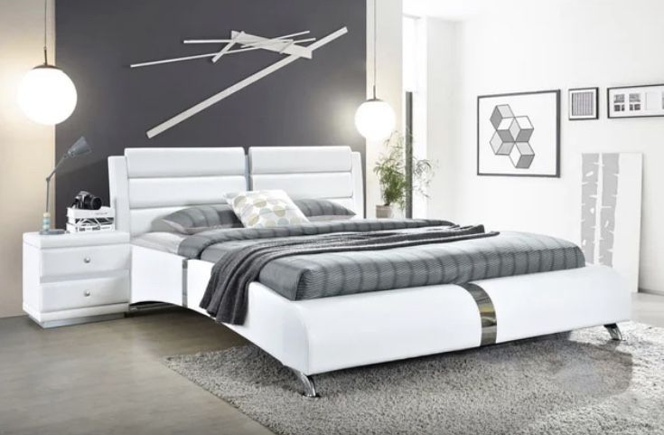 Vegas White & Black Platform Bed Queen King