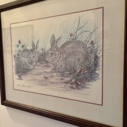 Framed 11x15 Matted Art Print Barbara Blythe Winstead Rabbits Bunnies Clover Signed
