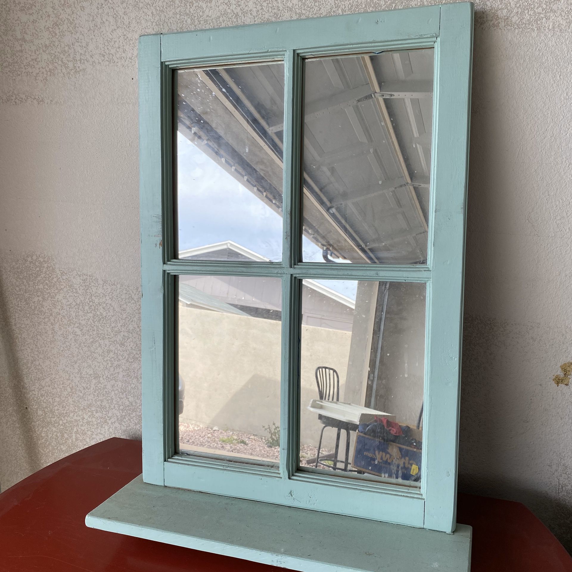 Vintage wooden frame Cottage window style mirror Approximately 29” x 22” Vintage wood painted aqua - looks shabby chic or could use a painting