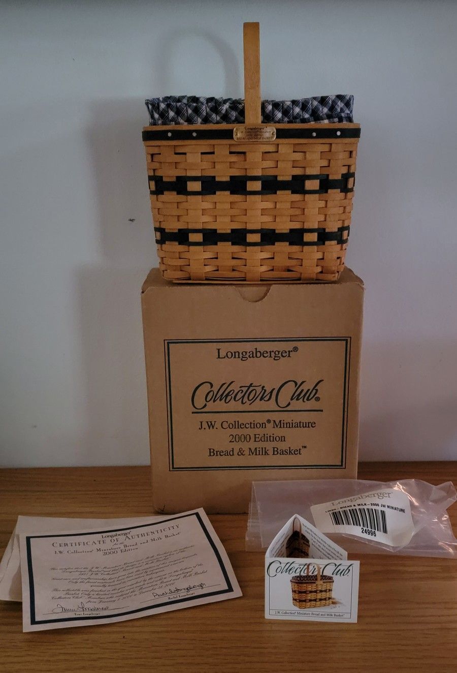 Longaberger Collectors Club J.W. Collection Miniature 2000 Edition Bread & Milk Basket