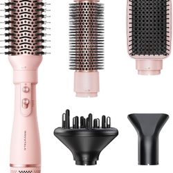 Blow Dryer Brush Set, Air Sculpt 5-in-1 Hot Air Brush Set, Multi Hair Styler, Volumizing and Straightening, Sleek and Less Frizz, Pink