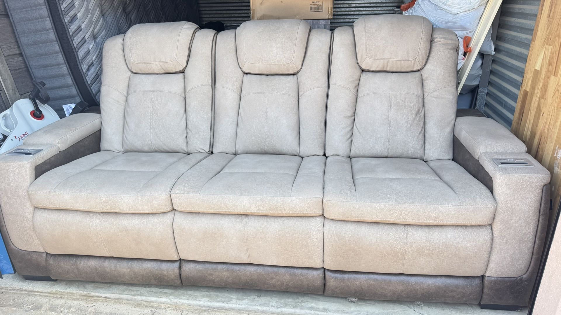 Full electric recliner leather couch for 3 seater
