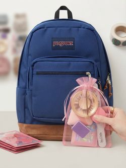 NWOT *Defect JanSport blue & suede backpack & free beauty gift bag