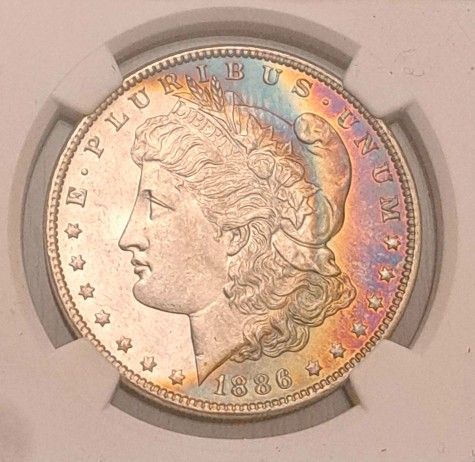 1886 MS63* Gorgeous Rainbow Halo Toning NGC STAR graded Coin Morgan Silver Dollar