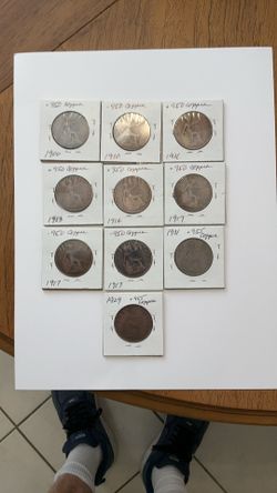 10 VERY OLD GREAT BRITAIN LARGE Copper Pennies.  Over 100 YEARS OLD
