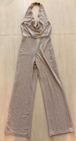 HolyKitty Girl Cutout Ruched Strapless Flared Leg Shimmering Party Jumpsuit - Champagne