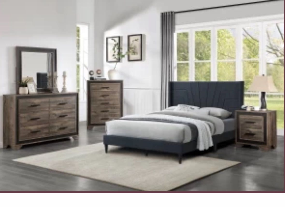 4- Pc Bedroom set Dresser,Mirror Nightstand (1) Queen size bed frame Not including Mattress and Box Sp