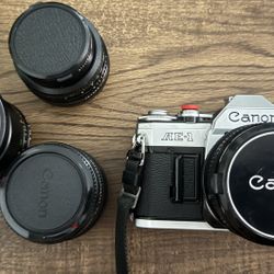 Excellent Condition - Canon AE-1 Camera Bundle w/ 3 Lenses, Teleconvertor, & Chrome Industries Camera Sling Bag