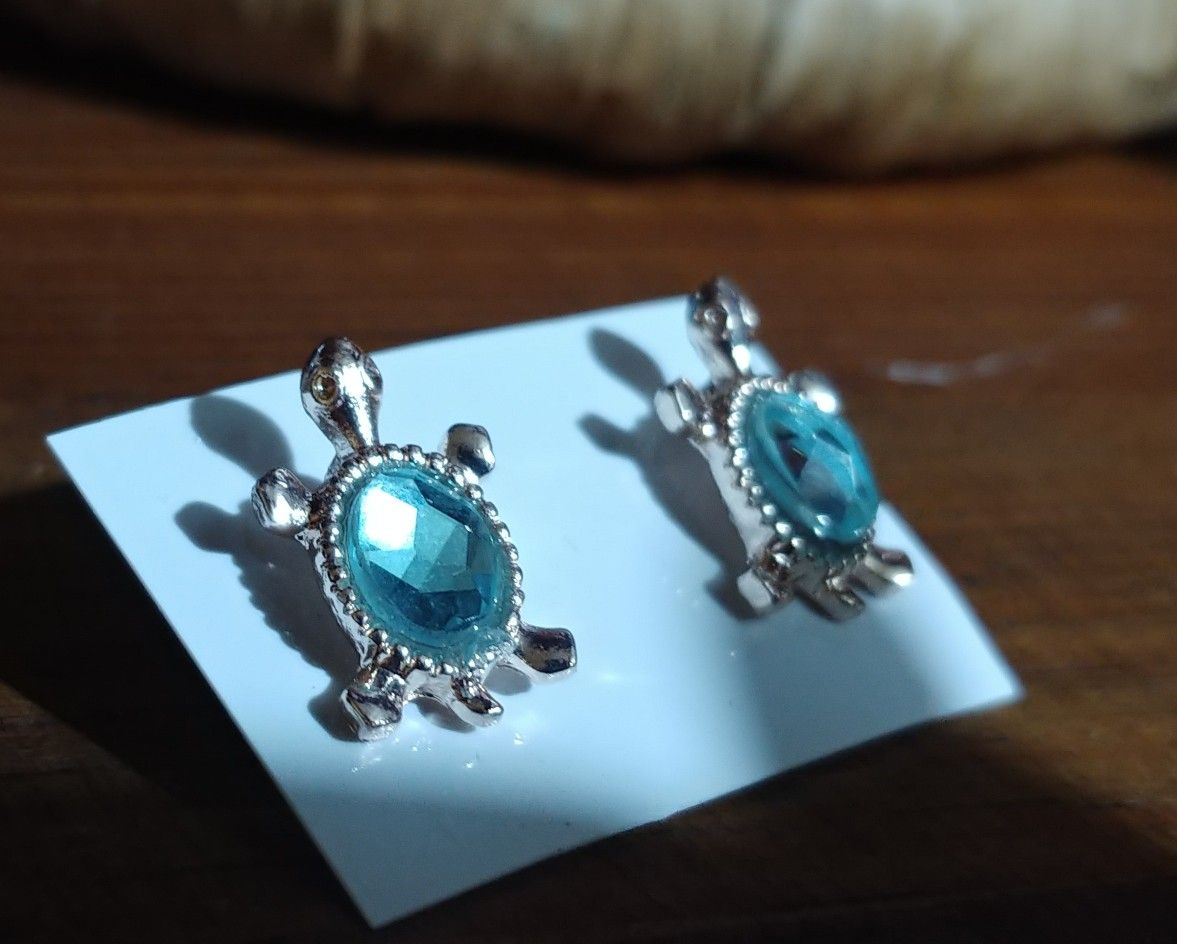 Aqua blue turtle design earrings