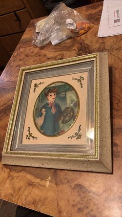 Vintage Framed Portrait Print Woman with Palette