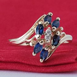 ❤️14k Size 7.75 Vintage Solid Yellow Gold Sapphire and Genuine Diamonds Ring!/ Anillo de Oro con Zafiro y Diamantes 👌🎁Post Tags: Anillo de Oro