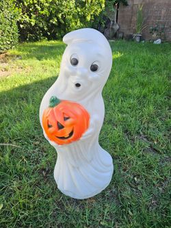 Vintage General Foam Plastics Ghost Holding Pumpkin Blow Mold 34" Halloween Lighted Yard Decor