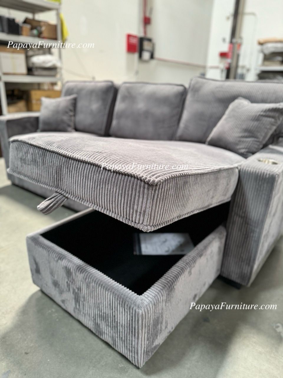New! Pull Out Bed Storage Chaise Sectional Sofa Couch USB Cup Holder
