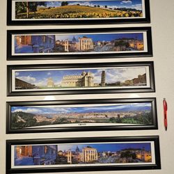 Panoramic pictures of European destinations.