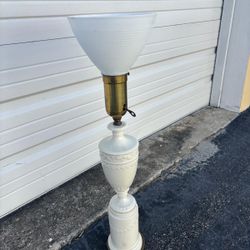 …Vintage alabaster, art deco, porcelain table lamp 29” high $75