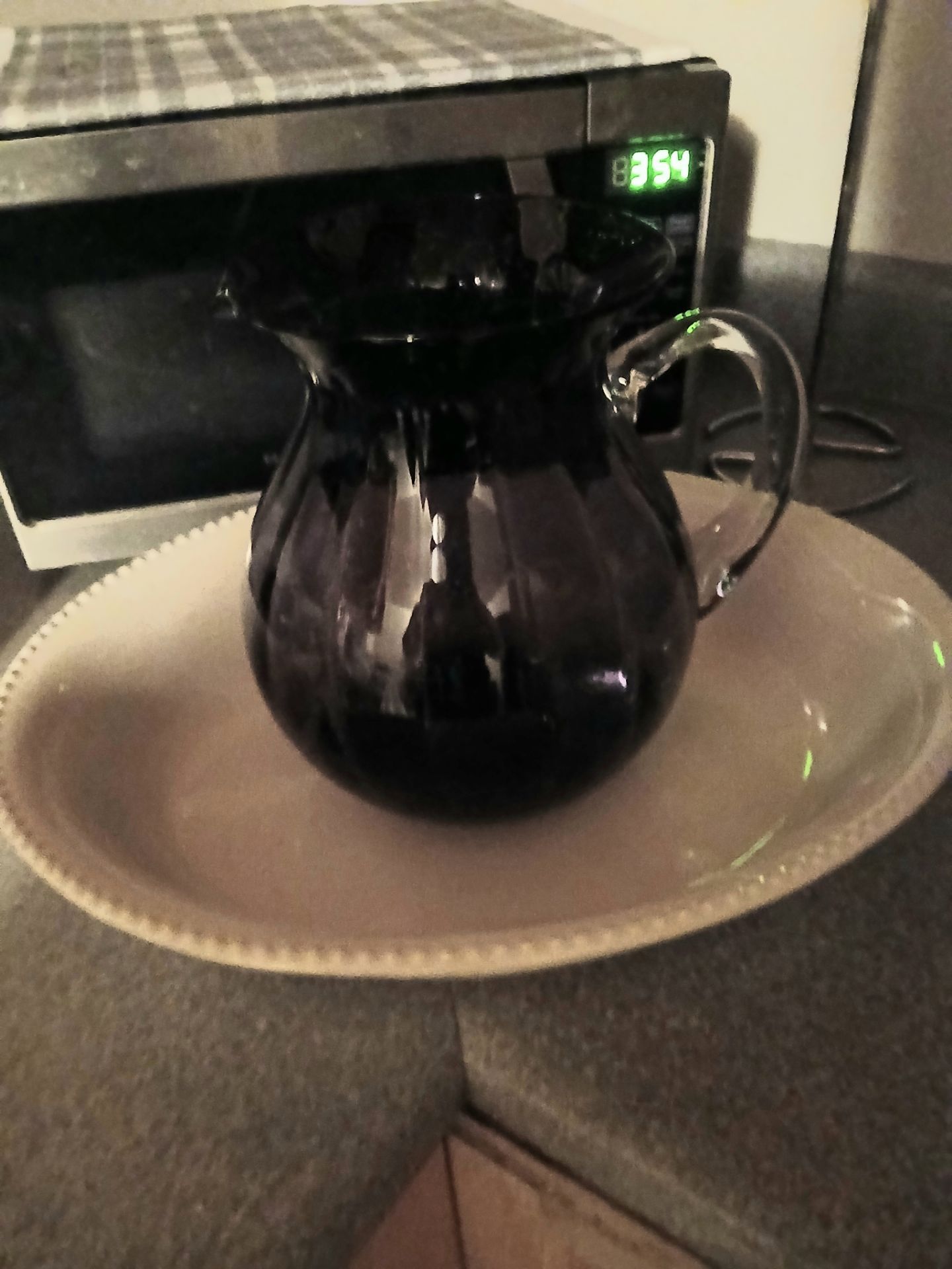 Platter dish and glass pitcher