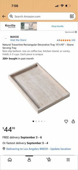 Natural Travertine Rectangular Decorative Tray 15"x10" – Stone Serving Tray Non-slip bottom. Use on coffee bar, kitchen island, or vanity. Holds 2-3 c