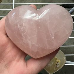 Natural Rose Quartz Heart AND 3 Flower Agate Hearts