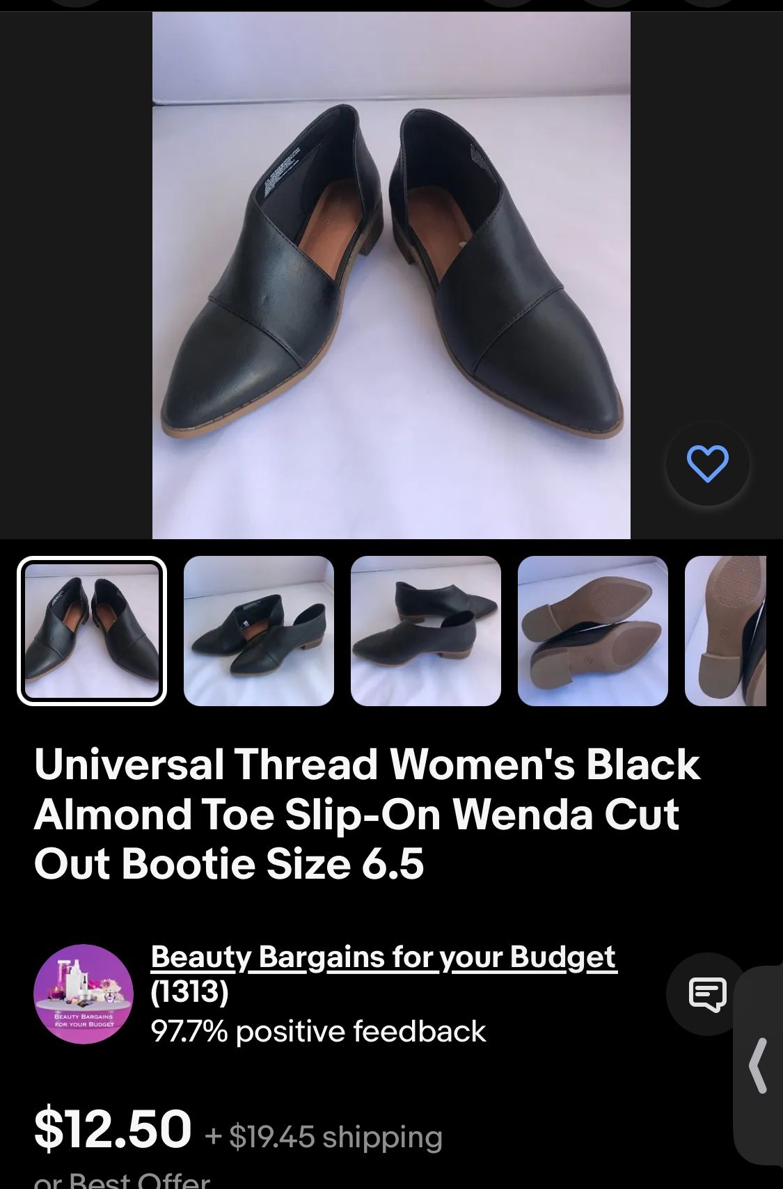 Universal Thread Women's Black Almond Toe Slip-On Wenda Cut Out Bootie Size 6.5