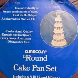 Amscan Round Cake Pan Set Includes 6,8,10,12, And 14” Pans. All 1 3/4” Deep