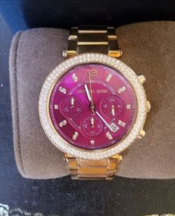 Michael Kors Parker Watch MK6417 Rose Gold Pink Face Crystal Bezel w Box Exc Con
