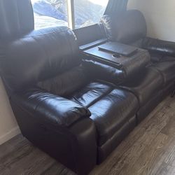 Black Leather Dual Power Reclining Sofa