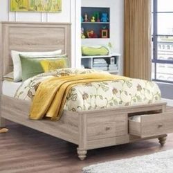 Brand New Natural Oak Wood Youth Bed with Storage