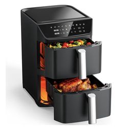 Dual Basket Air Fryer, 12.6QT Family-Size for 10–12 People, XL Basket for 6LB Whole Chicken, DoubleStack Compact Design, 10-in-1 Functions with Reheat