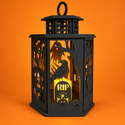 Handmade Halloween Wood Lantern / LED Candle Holder – 8.5”
