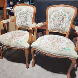 Pair of French Louis style needlepoint armchairs. $50 ea