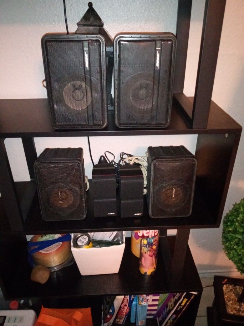 2 Bose 101 Music Monitor Speakers ,2 Bose 151 Environmental Speakers And 2 Bose Large Cube Speakers With Wiring