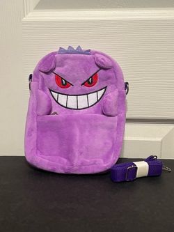 Pokémon Gengar Plush  Purple Ghost Character Bag w/ Adjustable Strap 7.5”