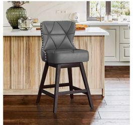 Zora Swivel Counter Stool with Nailhead Trim set of 1 Dimensions & Materials •Overall Size: 20"W x 20"D x 39"H Materials: Seat—Fabric  Frame—Solid Woo