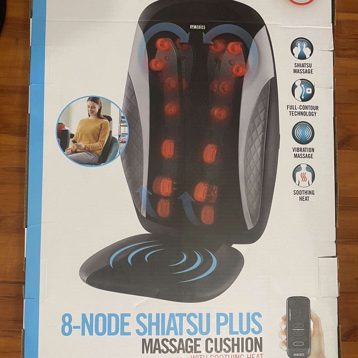 HoMedics 8-Node Shiatsu Massage Cushion - Vibration Massager With Heat & Programmed Controller