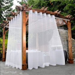 100 x 95 inch, White Outdoor Sheer Curtains for Patio Waterproof 2 Panels
Wide Grommet Outside Indoor Voile Curtain for Living Room, Bedroom, Porch, P