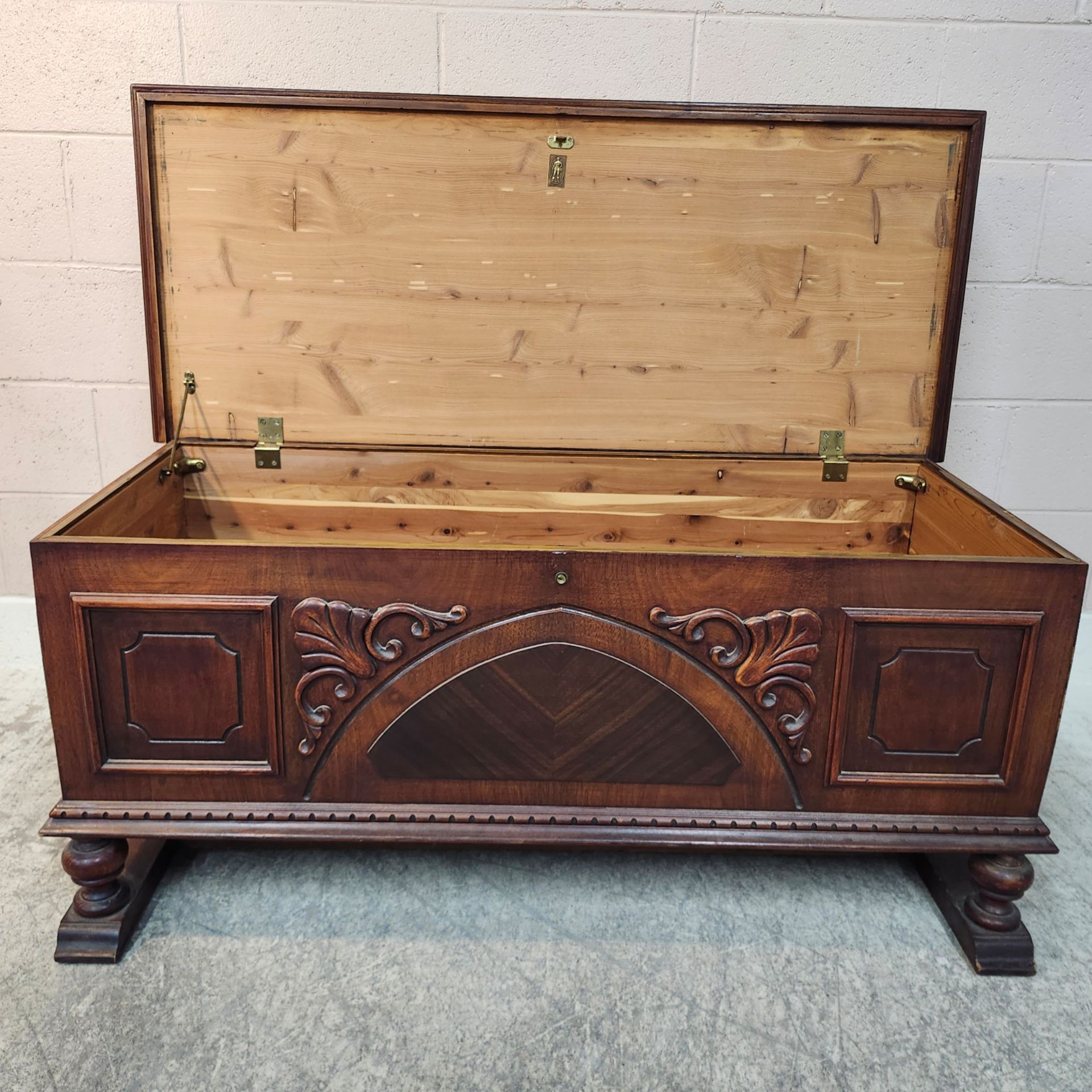 Vintage Cavalier Carved Walnut & Cedar Hope Chest
