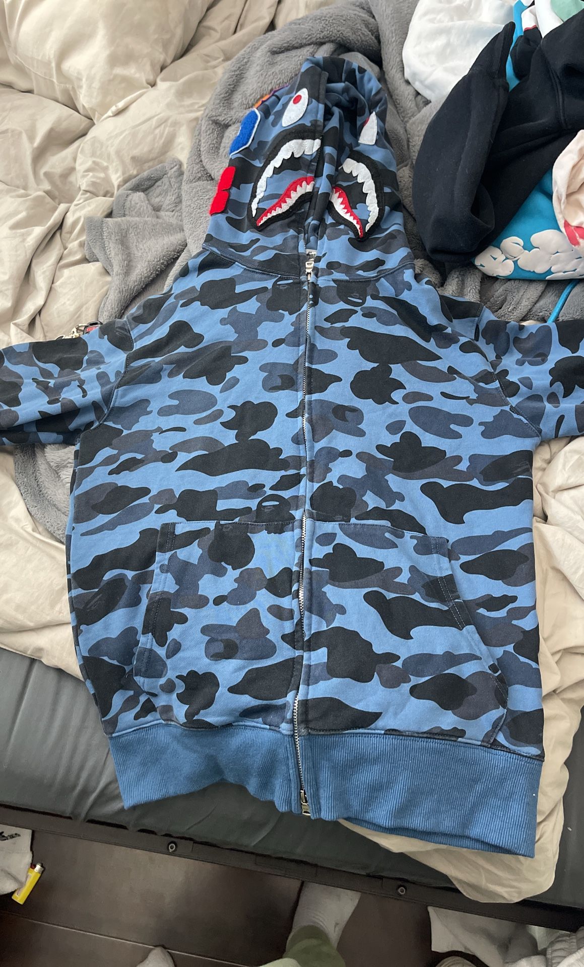 bape hoodie blue size small