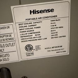 Hisense 10,000 BTU Portable Air Conditioner (Works Great) – Ready for Summer 