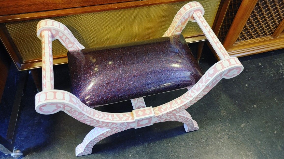 Roman Style Bone Inlay Throne Chair Make-up Seat Ottoman Unique!