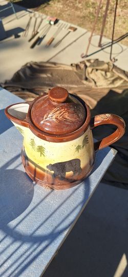 Heartfelt Kitchen Creations Black Bear Three Piece Ceramic Set Teapot, Creamer, Sugar 