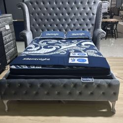 OM• $38 Initial • Brand New Alzire Bed Frame Gray Tufted 