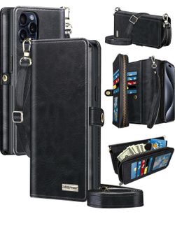 Leather for Apple iPhone 15 Pro Max Wallet Case with Card Holder Kickstand, Phone Accessories