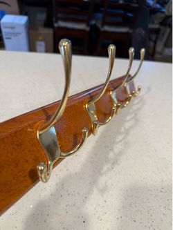 Vintage Solid Wood Coat Rack with Brass Double Hooks – 4 Hook Wall Rack
