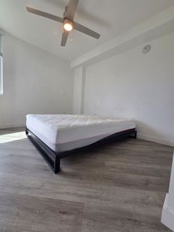 Queen Size Mattress & Minimalist Black Metal Platform Bed Frame Set
